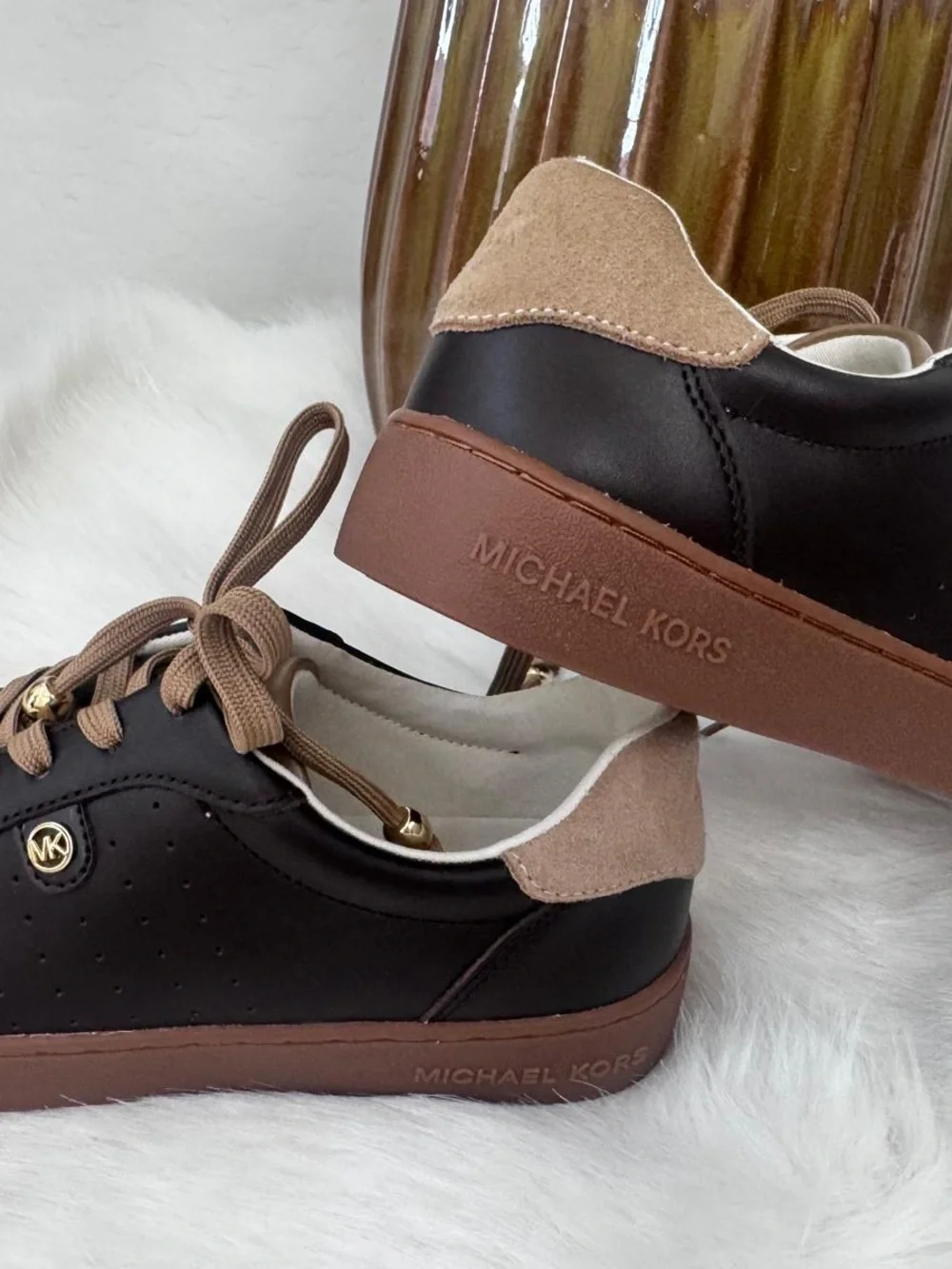 Michael Kors Brown and Tan Leather Low-Top Sneakers